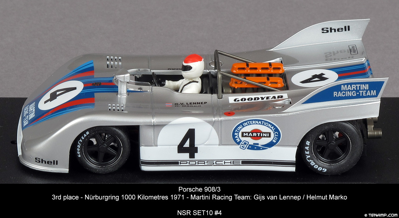 NSR SET10 Porsche 908/3 - No.4 Martini. 3rd place, Nürburgring 1000 Kilometres 1971. Martini Racing Team: Gijs van Lennep / Helmut Marko