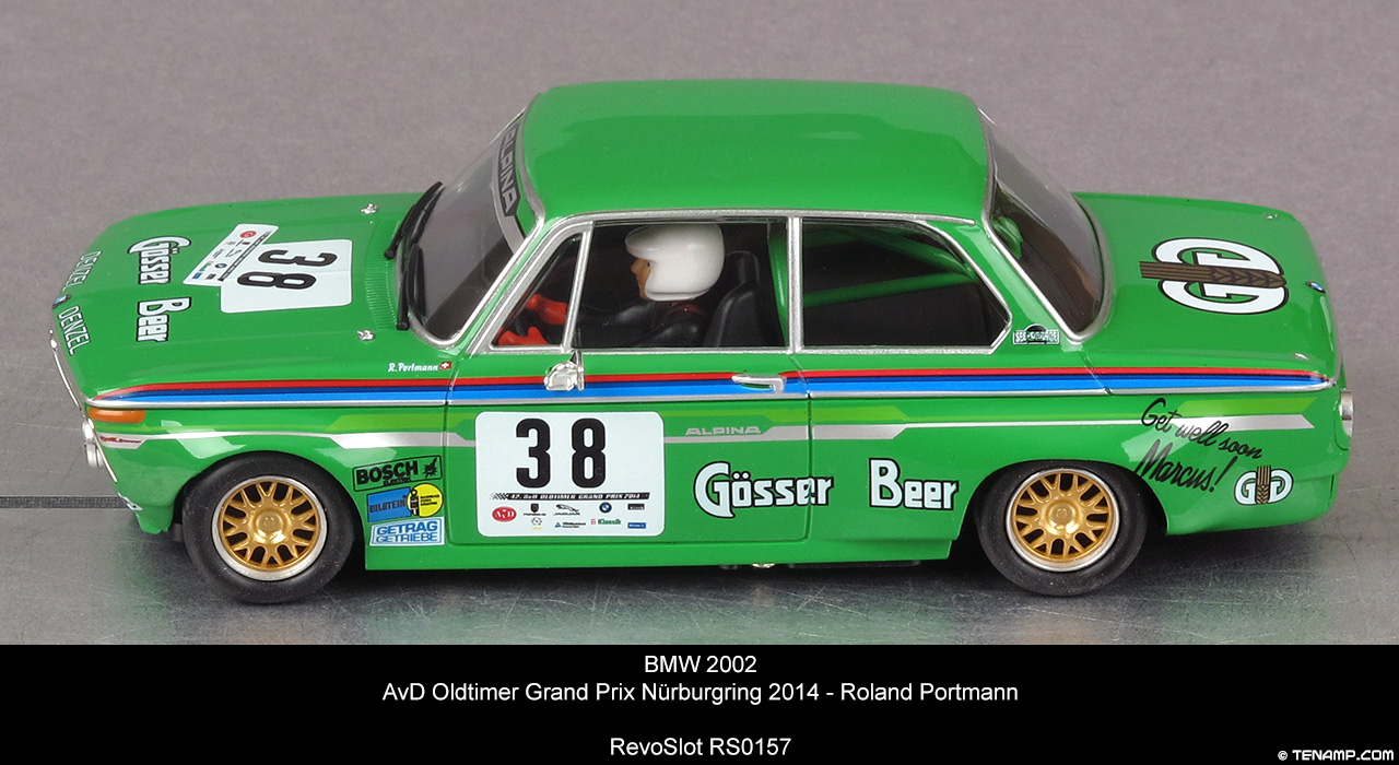 RevoSlot RS0157 BMW 2002 - No38. Gösser Beer. AvD Oldtimer Grand Prix, Nürburgring 2014. Roland Portmann