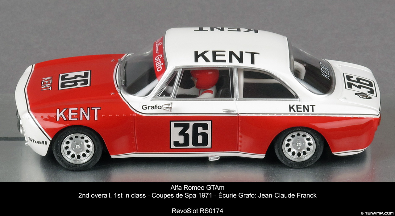 RevoSlot RS0174 Alfa Romeo GTAm - No36 Kent. Ecurie Grafo. 2nd overall, 1st in class, Coupes de Spa 1971. Jean-Claude Franck