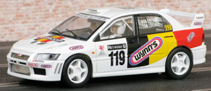 Scalextric C2495 Mitsubishi Lancer Evo 7 WRC - #119 Facom/Wynn's. 32nd place, Network Q Rally of Great Britain 2002. Bob Colsoul / Tom Colsoul