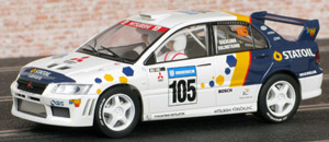 Scalextric C2588 Mitsubishi Lancer Evo 7 WRC - #105 Statoil. 21st place, Swedish Rally 2003. Kenneth Bäcklund / Bosse Holmstrand