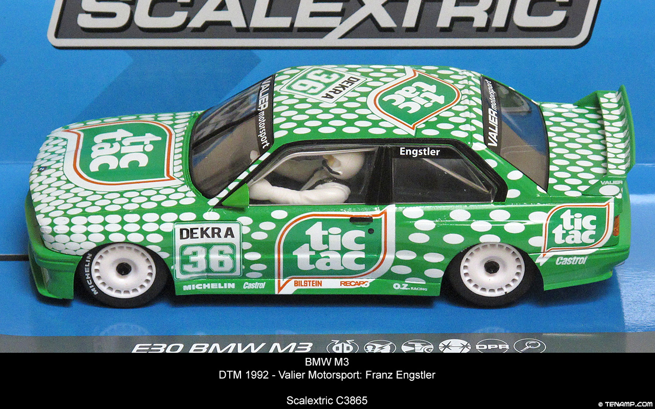 Scalextric C3865 BMW M3 E30 - Tic Tac. Valier Motorsport, DTM 1992, Franz Engstler