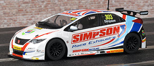 Scalextric C3915 Honda Civic Type R - #303 Simpson Race Exhausts. Simpson Racing: British Touring Car Championship 2017. Matt Simpson