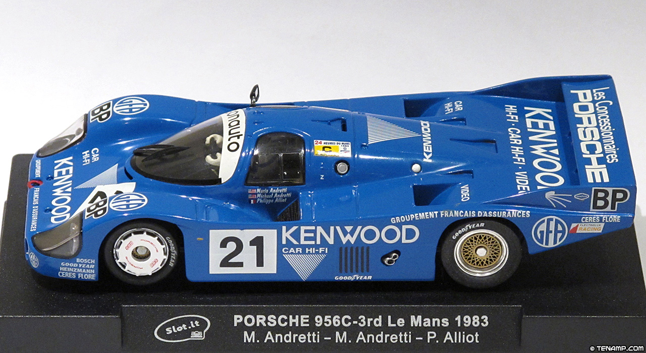 Slot.it CA02A Porsche 956 - #21 Kenwood. Porsche Kremer Racing: 3rd place, Le Mans 24 Hour 1983. Mario Andretti / Michael Andretti / Philippe Alliot