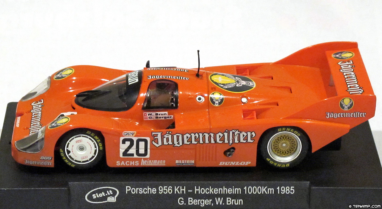 Slot.it CA09H Porsche 956 - #20 Jägermeister. Brun Motorsport: 6th place, Hockenheim 1000 Kilometres 1985. Gerhard Berger / Walter Brun
