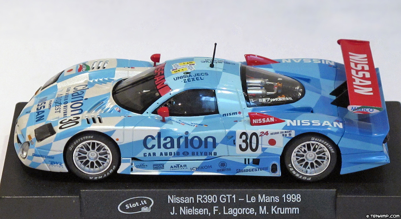 Slot.it CA14C Nissan R390 GT1 - #30 Clarion. Nissan Motorsport: 5th place, Le Mans 24 Hours 1998. John Nielsen / Franck Lagorce / Michael Krumm