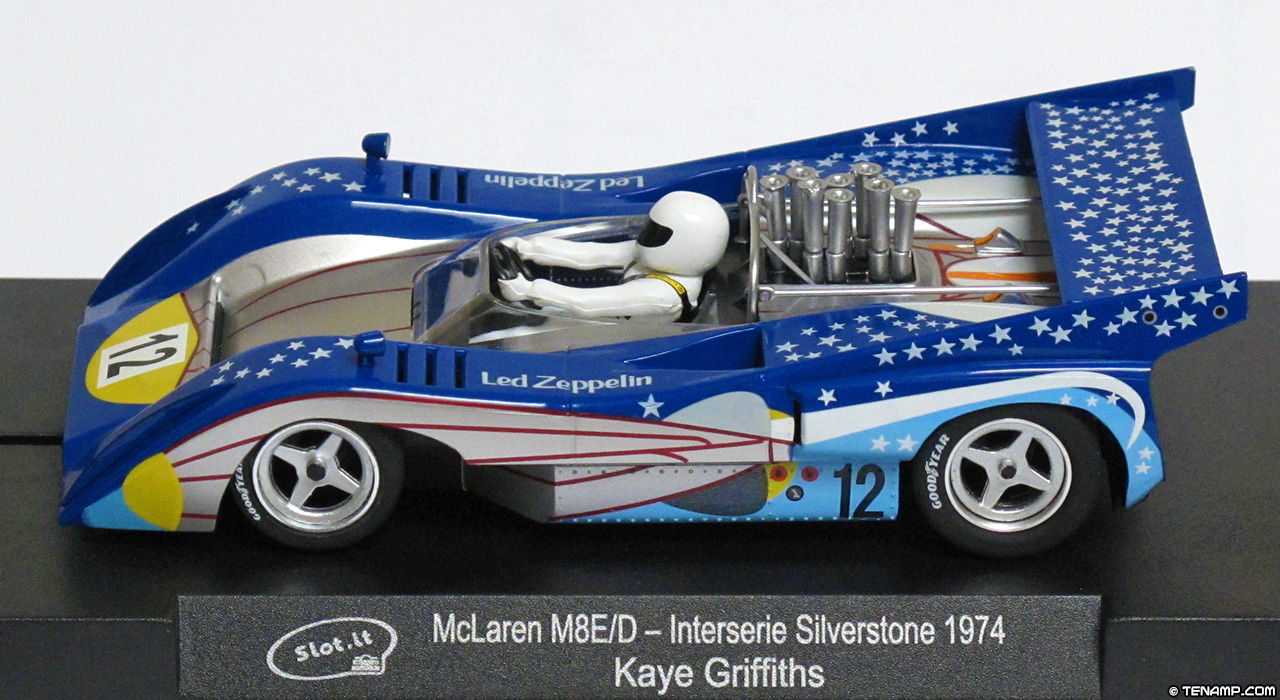 Slot.it CA26B McLaren M8E/D - #12 Led Zeppelin. DNF, Interserie Silverstone 1974. Kaye Griffiths
