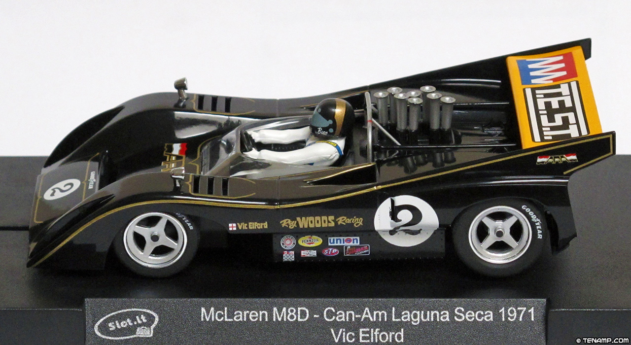 Slot.it CA26C McLaren M8D - #2 Roy Woods Racing: DNF, Can-Am Laguna Seca 1971. Vic Elford
