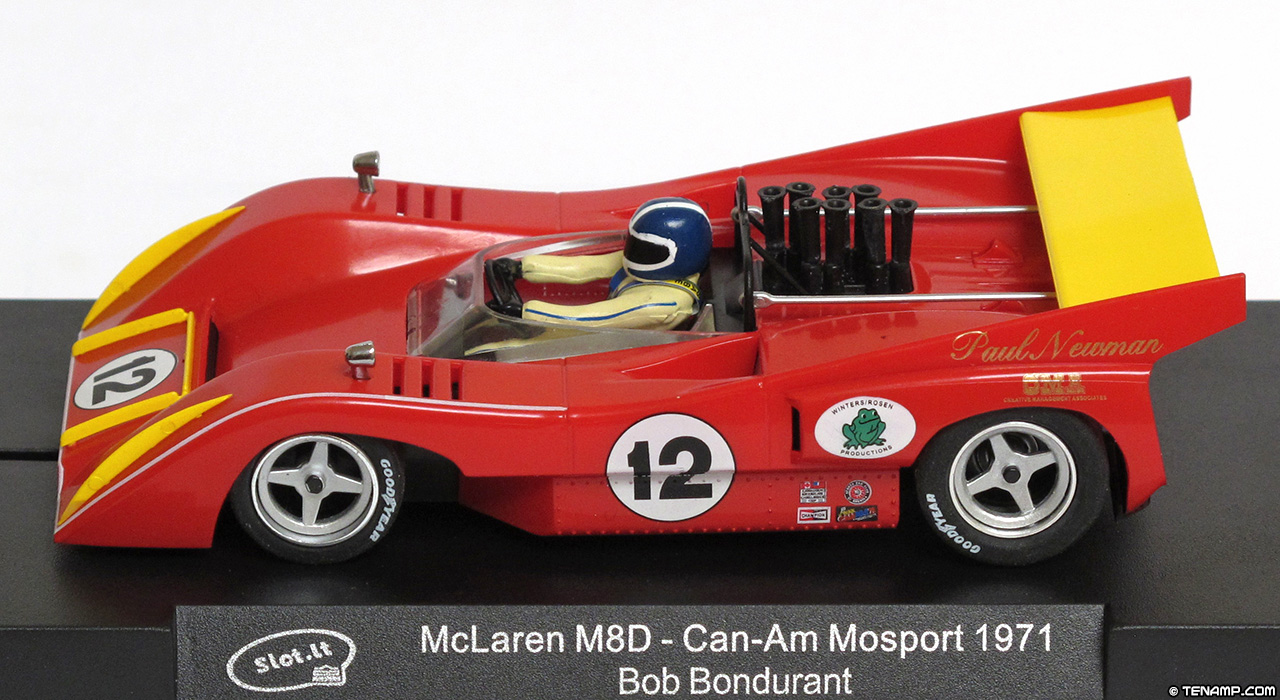 Slot.it CA26D McLaren M8D - #12 Paul Newman. Motschenbacher Racing: 4th place, Mosport Can-Am 1971. Bob Bondurant