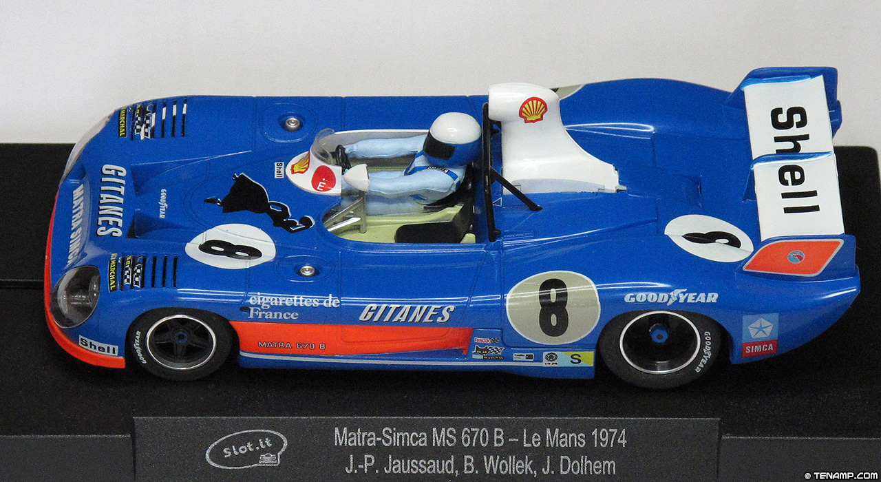 Slot.it CA27A Matra-Simca MS 670B - #8 Equipe Gitanes: DNF, Le Mans 24 Hours 1974. Jean-Pierre Jaussaud / Bob Wollek / José Dolhem