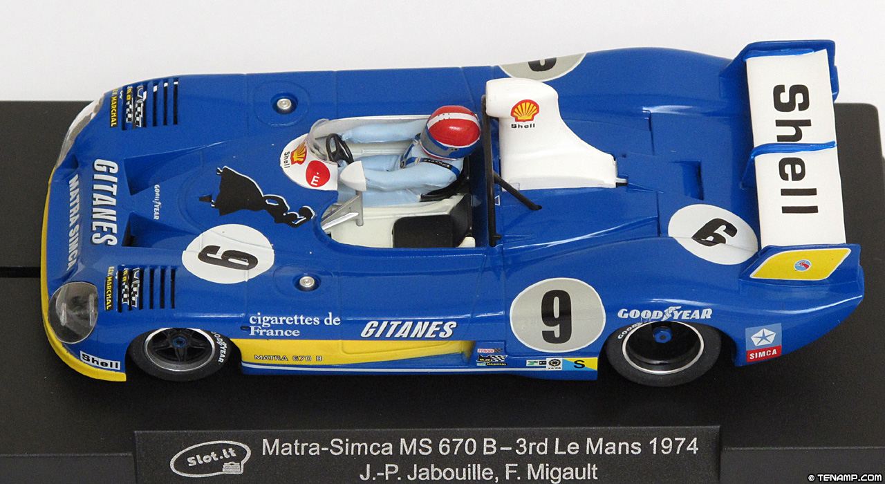 Slot.it CA27B Matra-Simca MS 670B - #9 Equipe Gitanes: 3rd place, Le Mans 24 Hours 1974. Jean-Pierre Jabouille / François Migault
