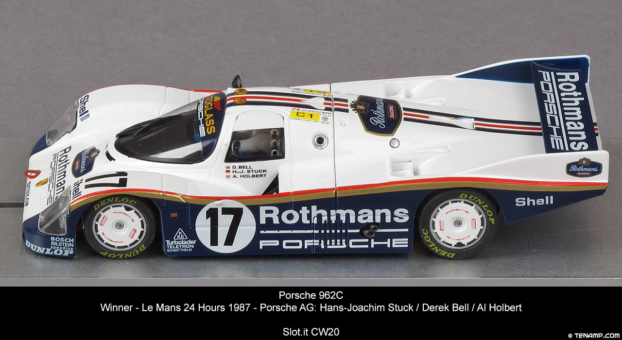 Slot.it CW20 Porsche 962 C - #17 Rothmans. Porsche AG: Winner, Le Mans 24 Hours 1987. Hans-Joachim Stuck / Derek Bell / Al Holbert