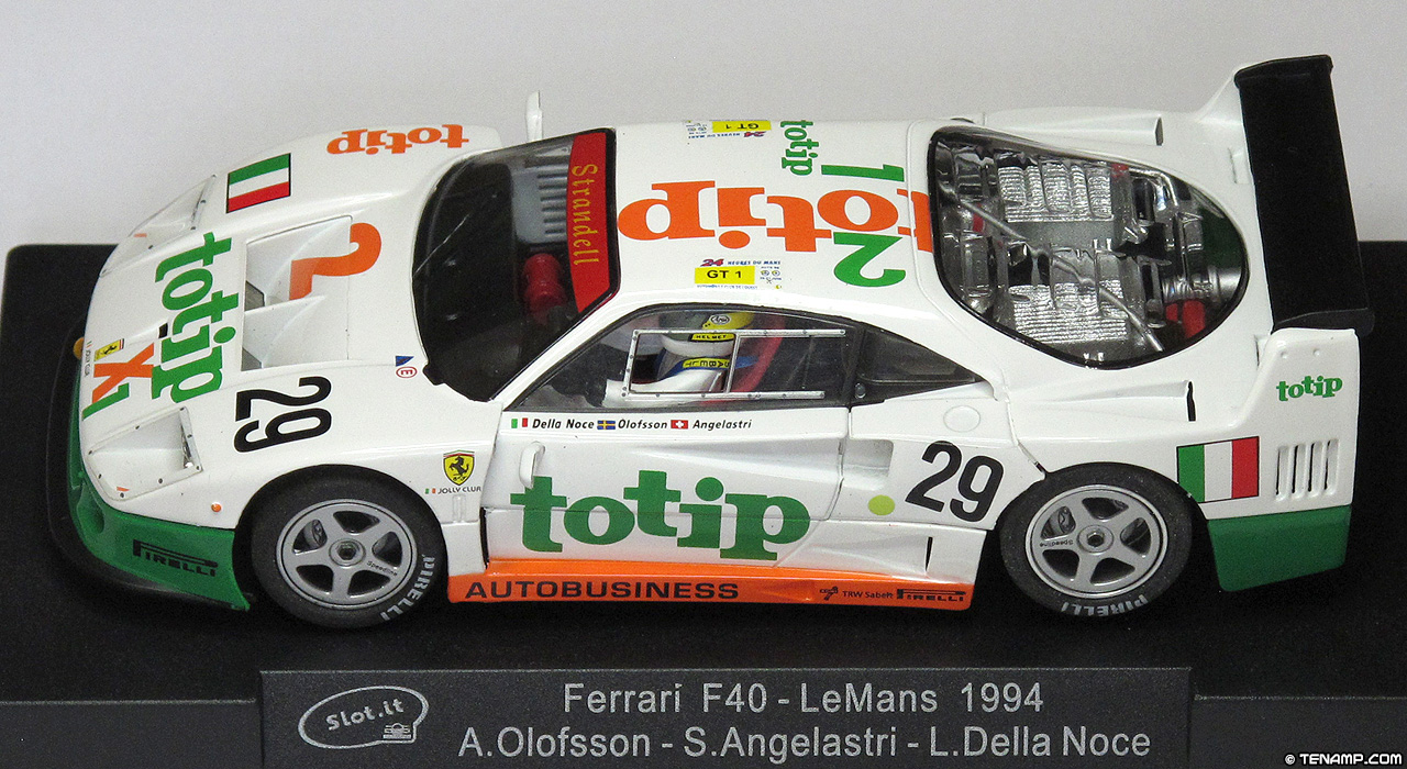 Slot.it KF02B Ferrari F40 - #29 Totip. Strandell Obermaier Racing. DNF, Le Mans 24 Hours 1994. Anders Olofsson / Sandro Angelastri / Luciano Della Noce